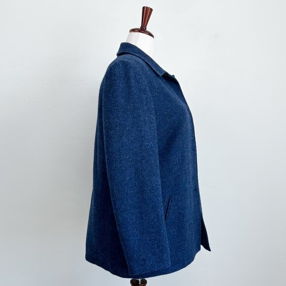 Lands' End Blue 100% Wool Collared Button Front Jacket Coat - Picture 6 of 9